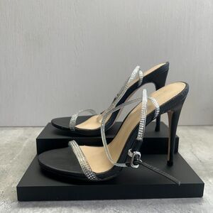 Madden Girl Missy R Ankle Strap Black Silver Crystals Heels Womens Size 7.5M